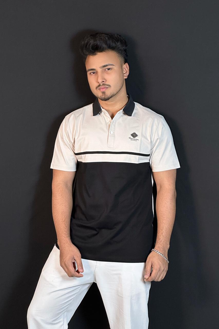 অফহোয়াইট কালো কন্ট্রাস্ট পোলো টি-শার্ট